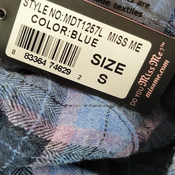 MISS ME  plaid washed button down shirt Sz S NEW - Picture 12 of 12